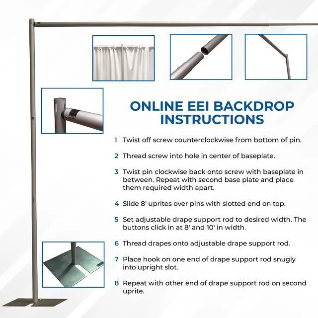 Alt view image 7 of 7 - 8 Foot Tall Fixed Height Portable Pipe and Drape Backdrop Kit 8ft x 10ft (No Drapes)