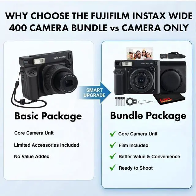 Alt view image 4 of 7 - INSTAX Wide 400 Instant Camera (Black) Bundle | For Parties, Events & Instant Photos | Includes Camera Case, Cleaning Cloth