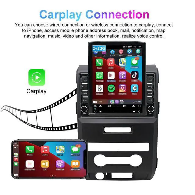 Alt view image 5 of 7 - 9.7'' Car Radio for Ford F-150 2009 2010 2011 2012 2013 2014 with Wireless CarPlay Android Auto, Double Din Touchscreen IPS Car Radio Receiver, WiFi GPS SWC Bluetooth Backup Camera