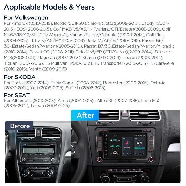 Alt view image 2 of 7 - Android 14 Car Stereo for Volkswagen Skoda SEAT, 7 Inch IPS Touch Screen Head Unit GPS Navigation Bluetooth Built-in DSP Support CarPlay Android Auto 4G LTE DVD TPMS Backup Camera (4+64G)