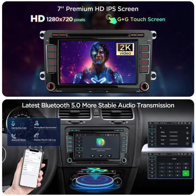 Alt view image 5 of 7 - Android 14 Car Stereo for Volkswagen Skoda SEAT, 7 Inch IPS Touch Screen Head Unit GPS Navigation Bluetooth Built-in DSP Support CarPlay Android Auto 4G LTE DVD TPMS Backup Camera (4+64G)