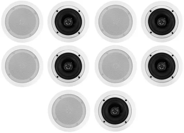 Main image of CC525T White 5.25" 40W RMS Commercial Ceiling Speakers, 10-Pack | 70V, 20W/10W/5W/2.5W Selectable Taps, 2-Way, 8 Ohm Compatible, Swivel Tweeter, Paintable Grills, In-Ceiling, For Restaurants