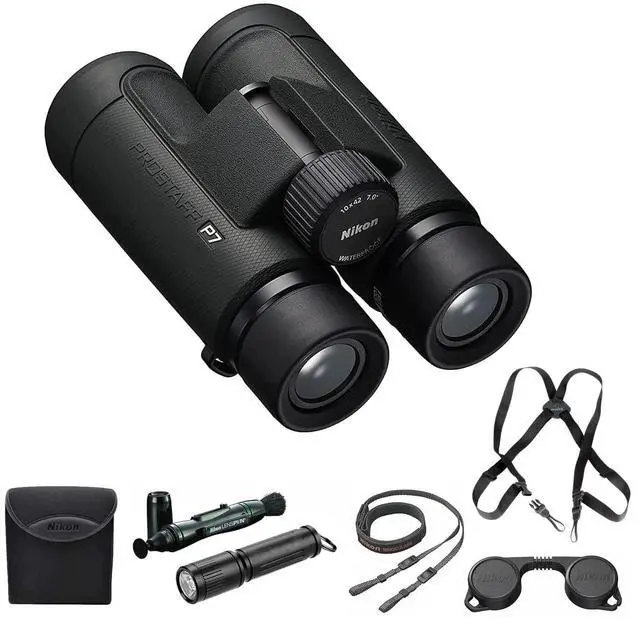 Main image of PROSTAFF P7 Binocular 10x42 with Lens Pen, Harness & Flashlight Kit | Bundle Includes harness strap, lens pen cleaning system, and flashlight. Ideal for bird watching, travel, and outdoor use