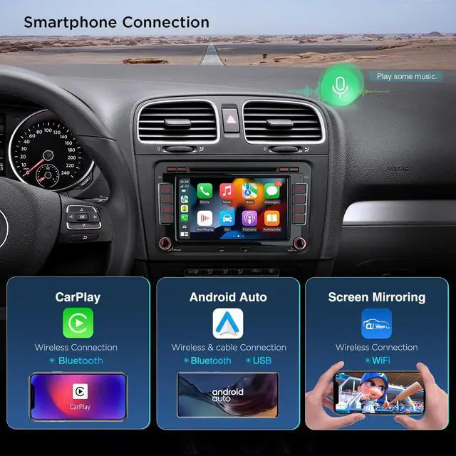 Alt view image 6 of 7 - Android 14 Car Stereo for Volkswagen Skoda SEAT, 7 Inch IPS Touch Screen Head Unit GPS Navigation Bluetooth Built-in DSP Support CarPlay Android Auto 4G LTE DVD TPMS Backup Camera (4+64G)