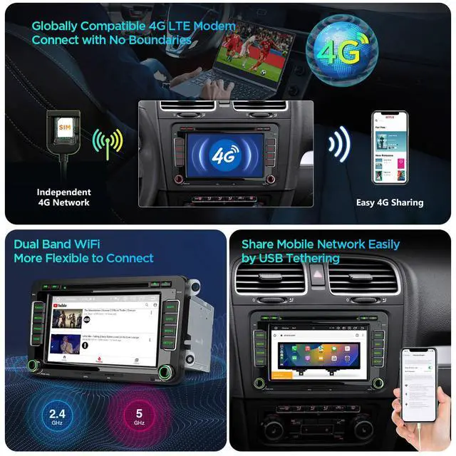 Alt view image 7 of 7 - Android 14 Car Stereo for Volkswagen Skoda SEAT, 7 Inch IPS Touch Screen Head Unit GPS Navigation Bluetooth Built-in DSP Support CarPlay Android Auto 4G LTE DVD TPMS Backup Camera (4+64G)