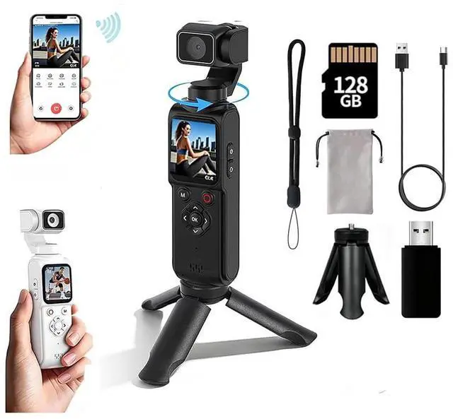 Main image of 4K Handheld Vlogging Camera with WiFiOutdoor Pocket Gimbal Camera,Handheld Video Camcorder with Audio & Video Recording, 330 Rotating Lens,Fast Focusing,Tracking for Travel and vlog (blk,128g)