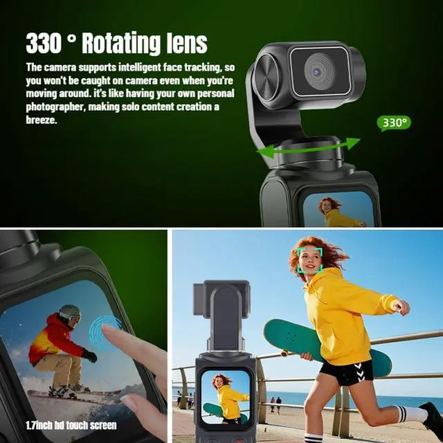 Alt view image 3 of 7 - 4K Handheld Vlogging Camera with WiFiOutdoor Pocket Gimbal Camera,Handheld Video Camcorder with Audio & Video Recording, 330 Rotating Lens,Fast Focusing,Tracking for Travel and vlog (blk,128g)