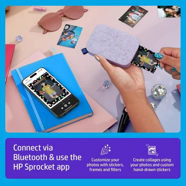 Alt view image 3 of 7 - Sprocket Portable 2x3 Instant Photo Printer (Lilac) Fun Scrapbook Bundle