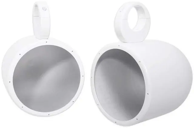 Alt view image 3 of 6 - MAC80W White 7.7" Aluminum Speaker Pod Pair with Surface Clamps | White 6061 Aluminum Enclosures, 2 MAC360W 360° Surface Clamps, Stainless Quick-Release Hardware, 4-Items