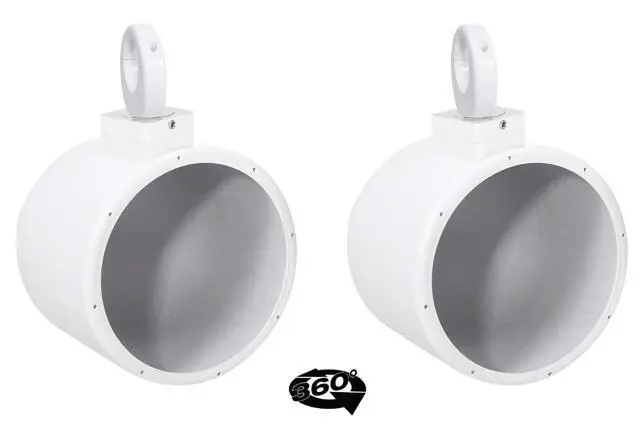 Alt view image 2 of 6 - MAC80W White 7.7" Wakeboard Tower Speaker Pod Pair with Clamps | White 6061 Aluminum Enclosures, 2 MAC360W 360° Swivel Clamps, Stainless Quick-Release Hardware, 4-Items