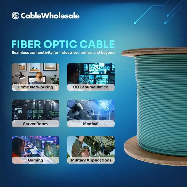 Alt view image 7 of 7 - 6 Strand Fiber Optic Cable, Multimode, Aqua, 500ft Spool | Steel Armored Indoor; OM3 50/125 micron, 10Gbit, Riser rated, Corning Fiber