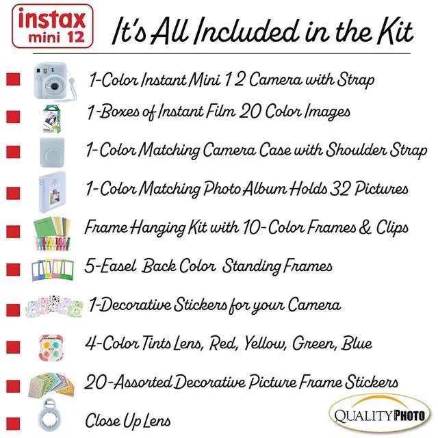 Alt view image 3 of 7 - Instax Mini 12 Instant Camera + 20 Photo Prints + Quality Photo Value Bundle, Case, Decoration Stickers, Frames, Photo Album, (Pastel Blue)