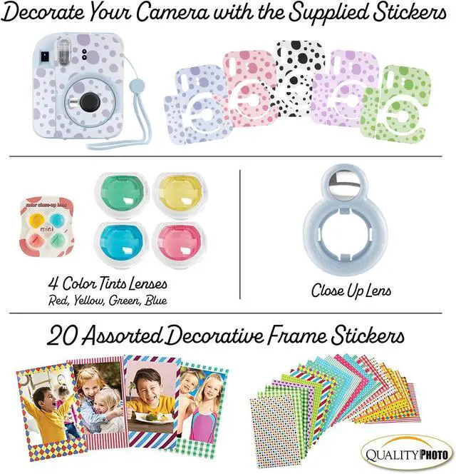 Alt view image 6 of 7 - Instax Mini 12 Instant Camera + 20 Photo Prints + Quality Photo Value Bundle, Case, Decoration Stickers, Frames, Photo Album, (Pastel Blue)