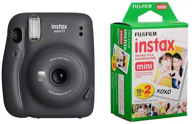 Main image of Instax Mini 11 Instant Film Camera, Charcoal Gray - with Slinger Accessory Kit Charcoal Gray, 2X Fuji instax Mini I nstant Daylight Film Twin Pack, 20 Exposures