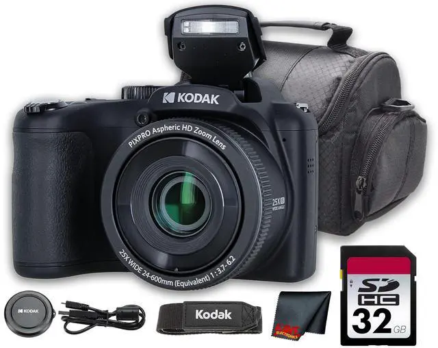Main image of PIXPRO AZ255 Digital Camera (Black) | 16MP Sensor, 25x Optical Zoom, 24mm Wide-Angle Lens & Optical Image Stabilization | Great for Travel & Distance Photos (AZ255BK) + 32GB Card + Bag + Cloth