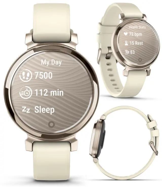 Alt view image 3 of 4 - Garmin Lily 2 - Cream Gold with Coconut Silicone Band: Women Small Fitness Smartwatch | Up to 5 Days Battery Life, Health & Wellness Monitoring. 010-02839-00 Gift Bundle