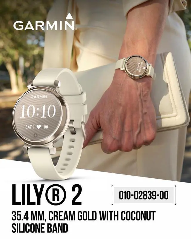 Alt view image 2 of 4 - Garmin Lily 2 - Cream Gold with Coconut Silicone Band: Women Small Fitness Smartwatch | Up to 5 Days Battery Life, Health & Wellness Monitoring. 010-02839-00 Gift Bundle