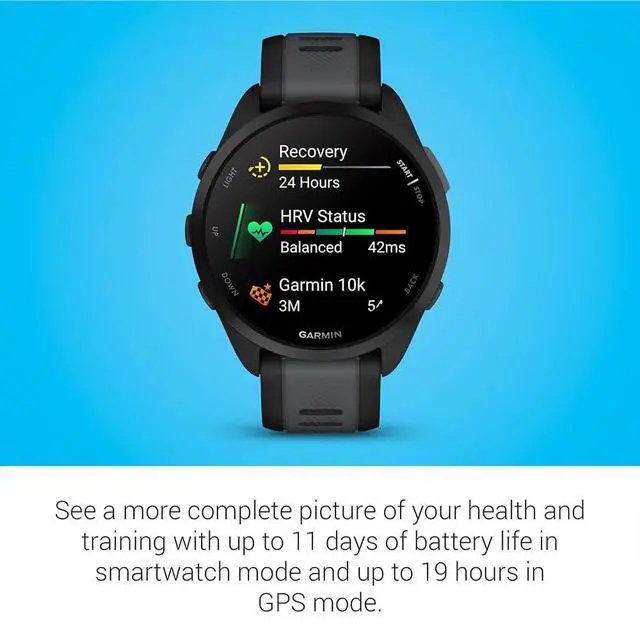 Alt view image 5 of 7 - 010-02863-20 Forerunner 165 Smart Sport Watch Black + Slate Gray Bundle with Deco Essentials Charging Dock, Silicone Dust Cover 3 Pack and Screen Protector for 1.2 inch 2 Pack