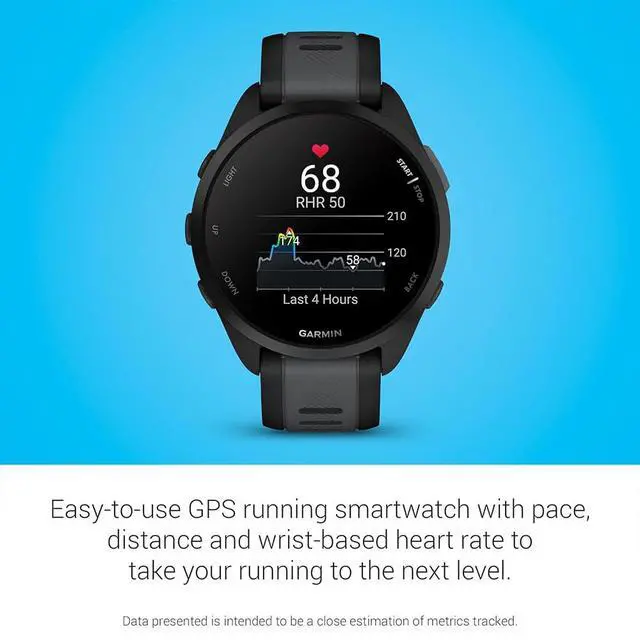 Alt view image 6 of 7 - 010-02863-20 Forerunner 165 Smart Sport Watch Black + Slate Gray Bundle with Deco Essentials Charging Dock, Silicone Dust Cover 3 Pack and Screen Protector for 1.2 inch 2 Pack