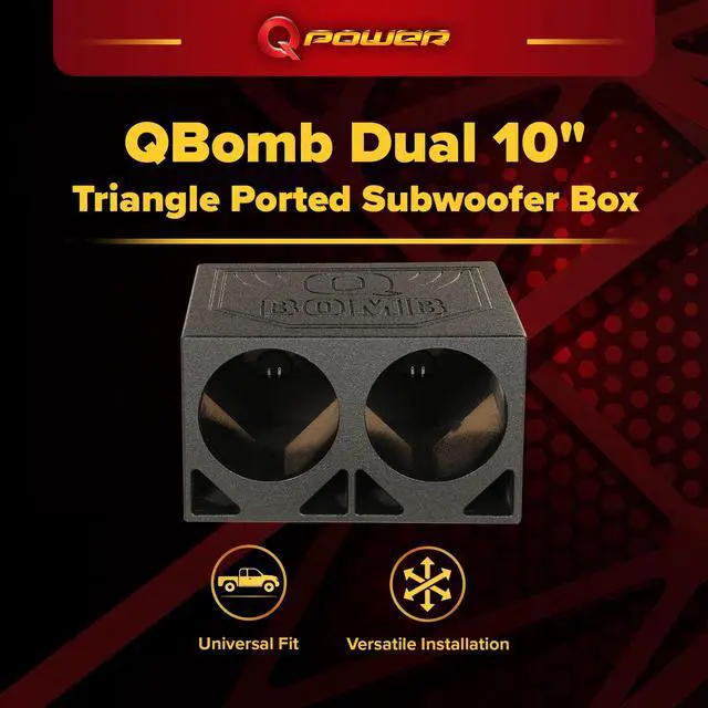 Alt view image 2 of 7 - Dual 10 Inch Vented Triangle Ported Wood Subwoofer Enclosure Box with Durable Bedliner Spray and Spring Loaded Terminals, Black