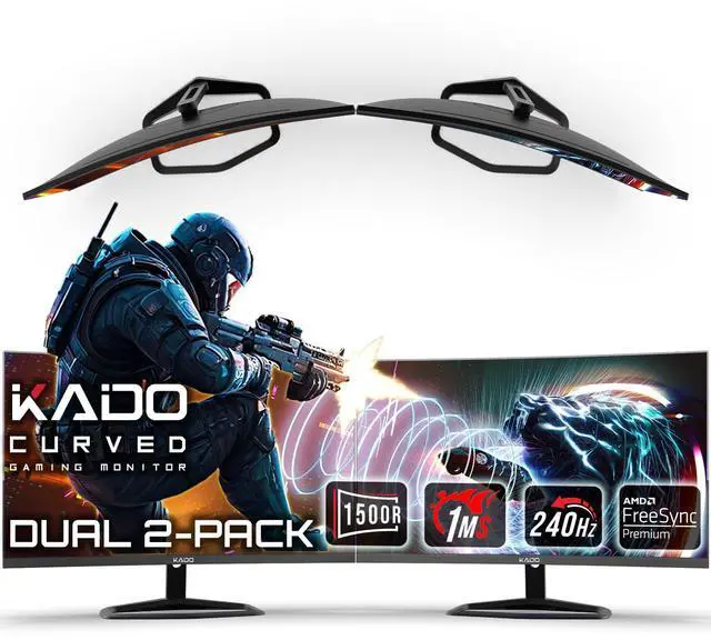 Main image of 2-Pack 27" 240Hz 1ms Curved 1500R 1920x1080 Gaming Computer Monitor | AMD FreeSync Premium, Panoramic Gaming Multi-View Split Screen Streaming, VESA Mount HDMI DisplayPort Built-in Speakers