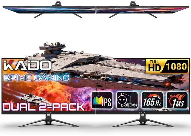 Main image of Dual Monitor 2-Pack 24" 1920x1080 165Hz Gaming 1ms Computer Monitor | AMD FreeSync Premium DisplayPort HDMI, VESA Wall Mount Arm Mount Built-in Speakers, Panoramic Display Multi-tasking