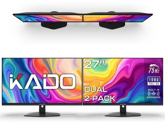 Main image of Dual Monitor 2-Pack 27" 1920x1080 75Hz FHD Computer Monitor | HDMI Office Gaming Hybrid Desk Setup, VESA Wall Mount Arm Mount Built-in Speakers, Panoramic Display Multi-tasking