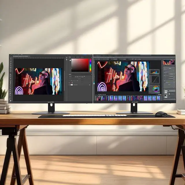 Alt view image 3 of 5 - Dual Monitor 2-Pack 27" 1920x1080 75Hz FHD Computer Monitor | HDMI Office Gaming Hybrid Desk Setup, VESA Wall Mount Arm Mount Built-in Speakers, Panoramic Display Multi-tasking