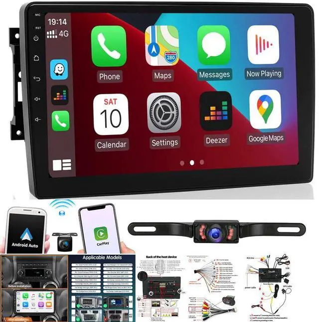 Alt view image 7 of 7 - 10 Inch Android 13 Car Stereo for Dodge Grand Caravan 2011 2012 2013 Double Din HD Touch Screen Car Audio Receiver w/Wireless Carplay Android Auto GPS Navigation Bluetooth SWC Backup Camera Mic, 2+32G