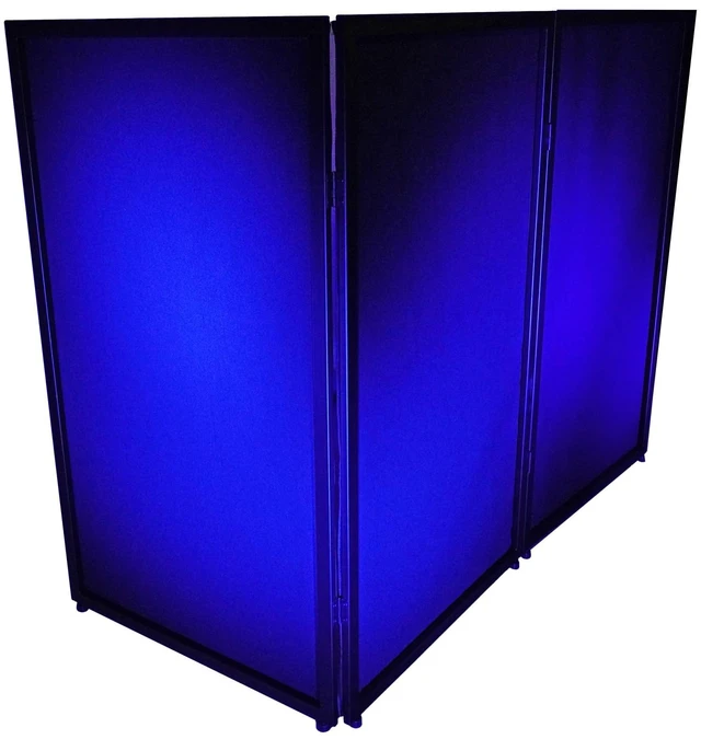 Alt view image 5 of 7 - RFXLB Black Portable DJ Facade, 112" x 48" Steel Frame Booth Includes Carry Bag, White Lycra Scrims, 4 Foldable Panels, Fire-Retardant, Rubber Feet and Spikes, Quick Setup