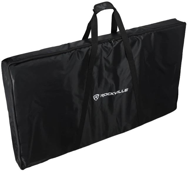 Alt view image 6 of 7 - RFXLB Black Portable DJ Facade, 112" x 48" Steel Frame Booth Includes Carry Bag, White Lycra Scrims, 4 Foldable Panels, Fire-Retardant, Rubber Feet and Spikes, Quick Setup