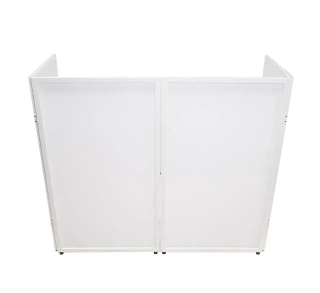 Alt view image 2 of 7 - RFXLW White Portable DJ Facade, 112" x 48" Steel Frame Booth | Includes Carry Bag, White Lycra Scrims, 4 Foldable Panels, Fire-Retardant, Rubber Feet and Spikes, Quick Setup