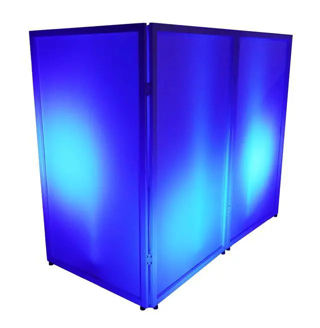 Alt view image 5 of 7 - RFXLW White Portable DJ Facade, 112" x 48" Steel Frame Booth | Includes Carry Bag, White Lycra Scrims, 4 Foldable Panels, Fire-Retardant, Rubber Feet and Spikes, Quick Setup