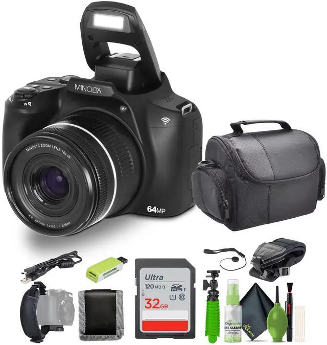Main image of 64 Mega Pixels Auto Focus Digital Camera with 10x Optical Zoom, 4K Ultra HD Video and Macro Shooting, Bundle with 32 GB Memory Card + Vlogging Tripod + Cleaning kit + More Accessories - Black