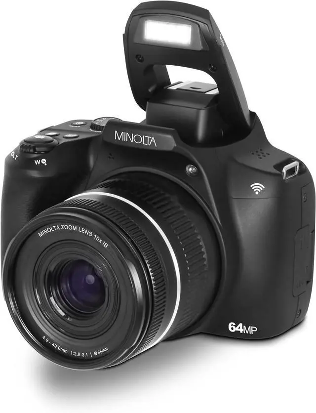 Alt view image 2 of 7 - 64 Mega Pixels Auto Focus Digital Camera with 10x Optical Zoom, 4K Ultra HD Video and Macro Shooting, Bundle with 32 GB Memory Card + Vlogging Tripod + Cleaning kit + More Accessories - Black
