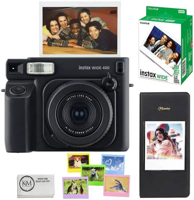 Main image of INSTAX Wide 400 Instant Camera | Jet Black Bundled with INSTAX Wide Instant Film | 20 Exposures + Wide Album & Colored Frames + Cleaning Cloth (4 Items)