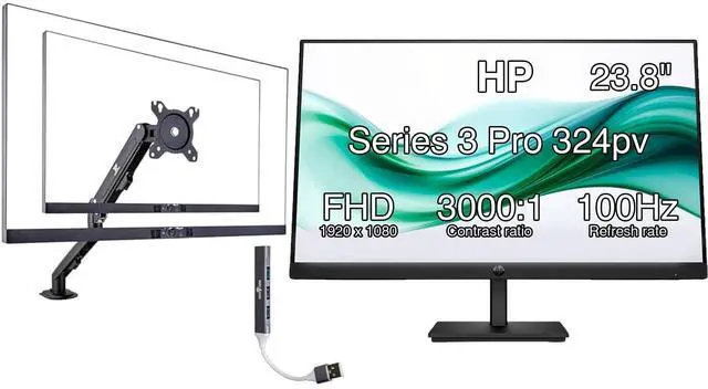 Main image of 24" FHD VA Monitor with Anti-Glare, Flicker Free, VESA Mount (100x100mm) | 5 ms Response Time, HDMI, VGA & Dockztorm USB Port Expander, Black Color & Ergoflexy Single Mount Arm