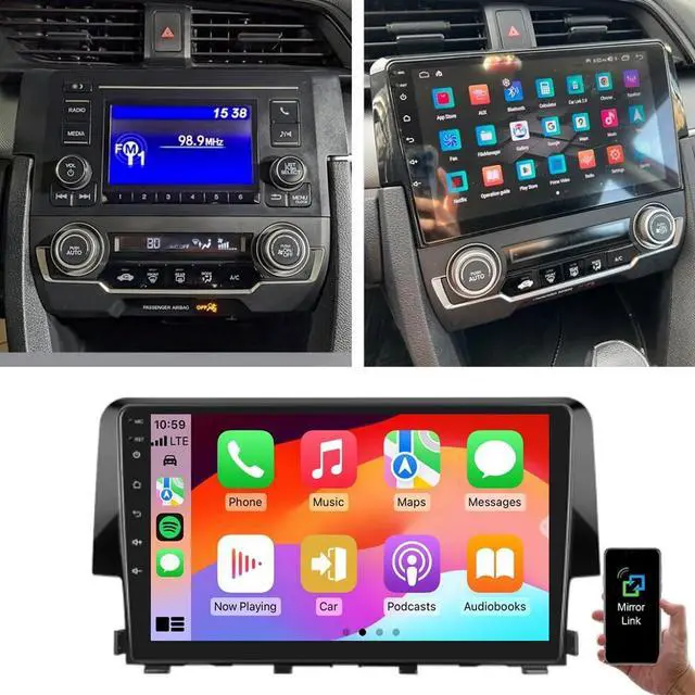 Alt view image 2 of 6 - 4+64G Android 13 Car Radio for Honda Civic 2016-2020, 9 Inch Touch Screen Radio for Honda Civic Head Unit 2016 2017 2018 2019 2020 with Wireless Carplay Android Auto Bluetooth GPS AHD Backup Camera