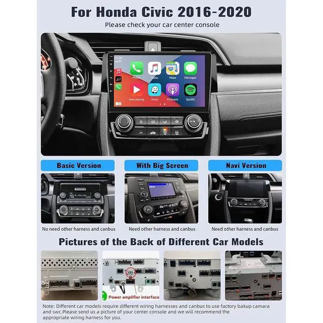 Alt view image 2 of 6 - 2+64G Double Din Car Radio Stereo for Honda Civic 2016 2017 2018 2019 2020, 9 Inch Touch Screen Radio for Honda Civic Head Unit with Wireless Carplay Android Auto Bluetooth GPS AHD Backup Camera