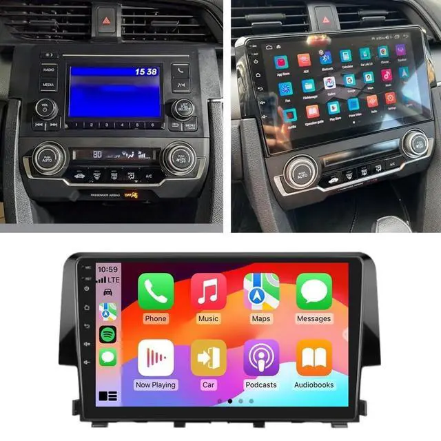 Alt view image 3 of 6 - 2+64G Double Din Car Radio Stereo for Honda Civic 2016 2017 2018 2019 2020, 9 Inch Touch Screen Radio for Honda Civic Head Unit with Wireless Carplay Android Auto Bluetooth GPS AHD Backup Camera