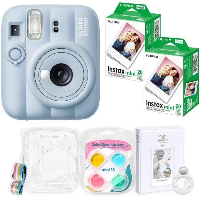 Main image of Instax Mini 13 Instant Film Camera Kit (Frost Blue, 40 Films) | Bundle Includes Slinger Clear Case, 4 Color Filters, Selfie Mirror, Album & Instax Mini Film