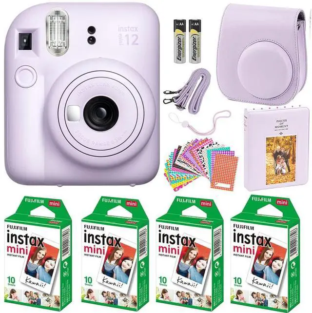 Main image of Instax Mini 12 Instant Camera Pastel Blue with Film Value Pack (40 Sheets) + Accessories Including Galaxy Carrying Case Strap, Photo Album, Stickers (Purple)