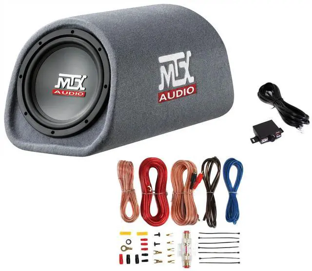 Main image of RT8PT 8" Amplified Vented Tube Box Subwoofer & Wiring Kit | Car Audio System Bundle with 240W Loaded Car Subwoofer and Soundstorm AKS8 8 Gauge Amplifier Wiring Kit