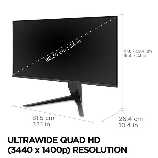 Alt view image 5 of 5 - VX3418-2K 34 Inch 1440p Ultrawide Gaming Monitor, 165Hz and 1ms for Smooth Gameplay, FreeSync Premium and Eye Care Technology, HDMI, and DisplayPort Inputs