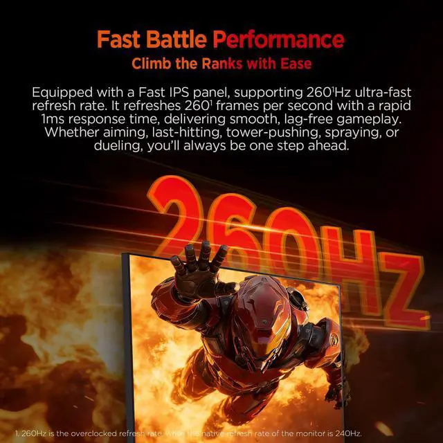 Alt view image 3 of 7 - G24H3D 24"(23.8" viewable) 1920 x 1080 260Hz Gaming Monitor, Full HD Fast IPS Display, 1ms MPRT, 90% DCI-P3, HDR400, HDMI 2.0 + DP 1.4, Hardware Low Blue Light, Tilt Adjustable, VESA Mount Black