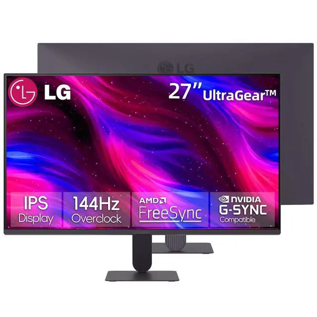 Main image of 27 inch UltraGear FHD IPS Gaming Monitor, 144Hz, HDR10, AMD FreeSync G-Sync Compatible, Black Stabilizer, Reader Mode, Flicker Safe, Anti-Glare, 99% sRGB, HDMI & DisplayPort, Tilt Adjustable, Black