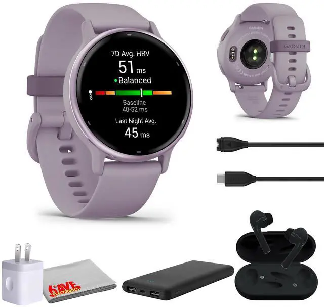Main image of Vivoactive 5 Fitness Tracker Smart Watch for Women (Orchid) Bundle | For Running, Training & Health | 1.2" AMOLED Touchscreen Display | 11-Day Battery | Fitness Tracking