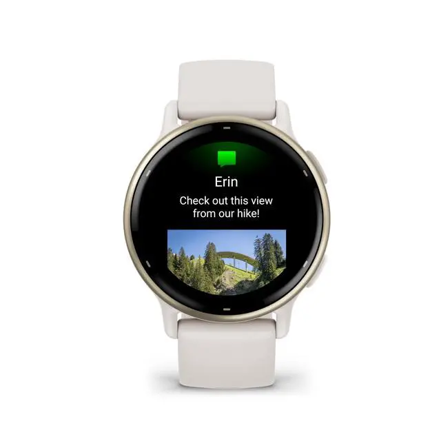 Alt view image 3 of 7 - Vivoactive 5 Fitness Tracker Smart Watch for Women & Men with Cream Gold Aluminum Bezel & Ivory Case and Silicone Band with 11 Days Battery Life and Bright 1.2 AMOLED Touchscreen Display