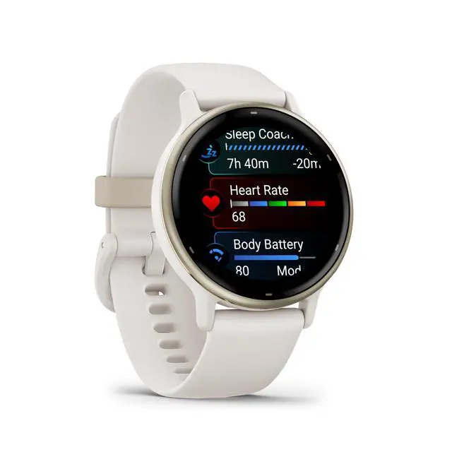 Alt view image 5 of 7 - Vivoactive 5 Fitness Tracker Smart Watch for Women & Men with Cream Gold Aluminum Bezel & Ivory Case and Silicone Band with 11 Days Battery Life and Bright 1.2 AMOLED Touchscreen Display