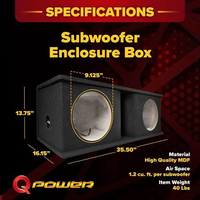 Alt view image 3 of 7 - QPower Dual 10 Inch Horn Ported Subwoofer Box Enclosure, 5/8" MDF Car Audio Speaker Box, 1.2 Cubic Feet Per Sub Vented Design, Black Carpet Finish